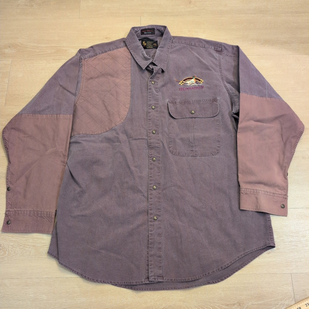VTG Browning Super Naturals Men XL Shooting Shirt Quilted Patch Cotton Hunt Bird